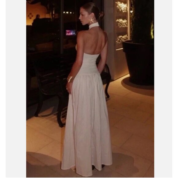 ZARA NEW COMBINATION HALTER MIDI DRESS OPEN-BACK WHITE 4174/202 S L XL - Picture 4 of 9